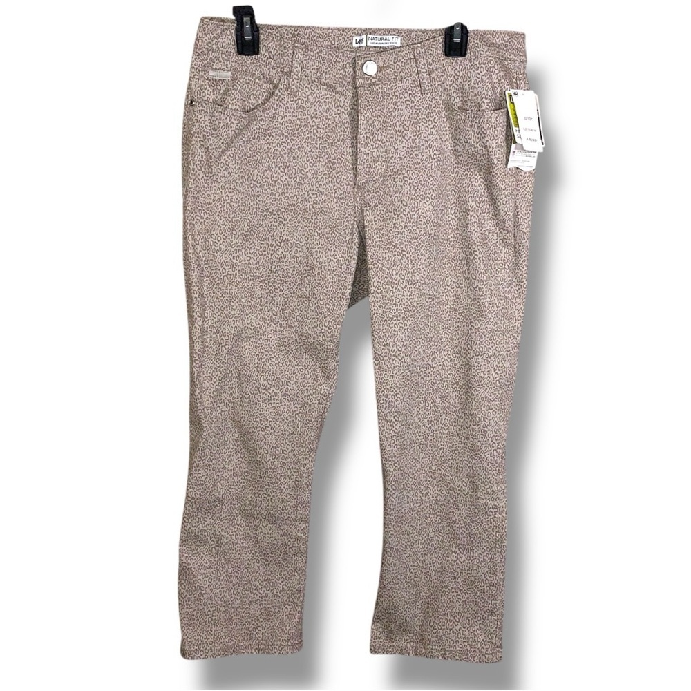 NEW Size 14 Lee Beige Leopard Print Capri Pants Stretch Slimming Cotton Blend